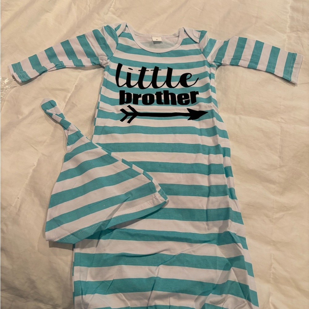 Striped Baby Gown and Hat Set